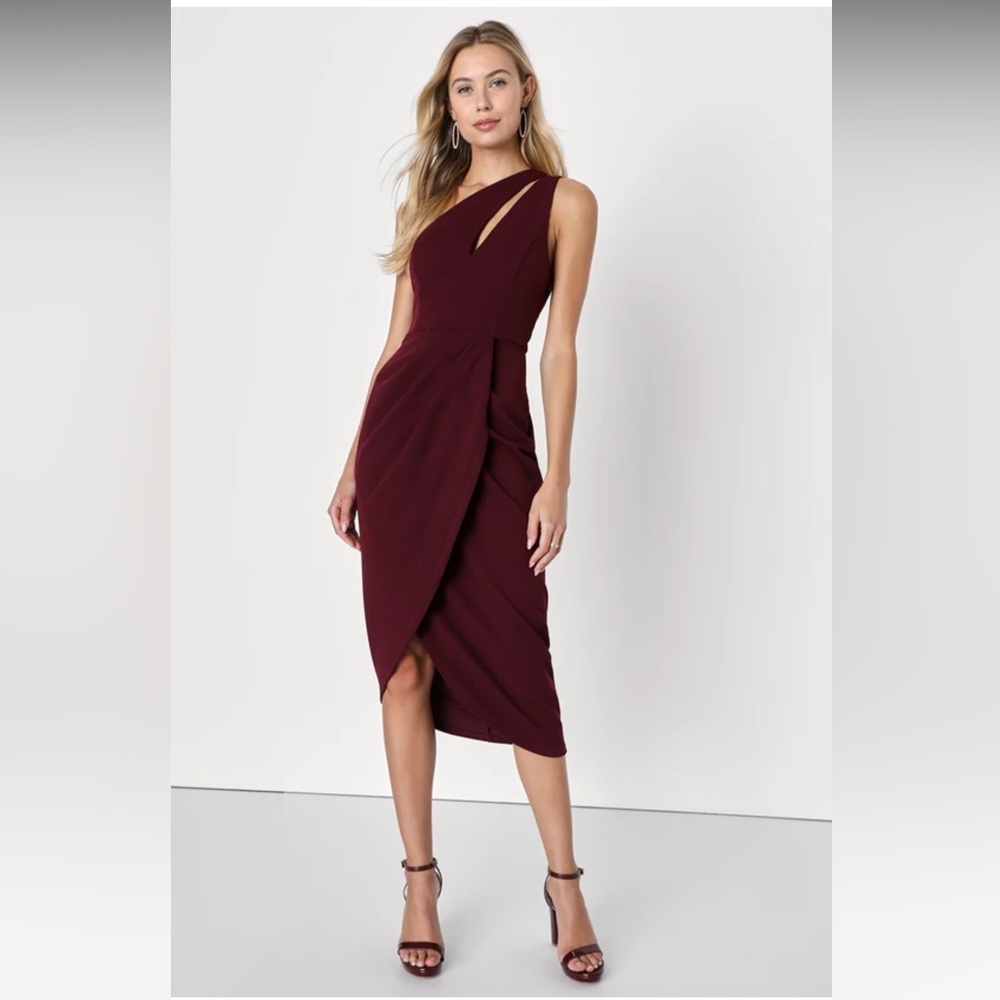 Lulus So Flirty Burgundy One-Shoulder Cutout Asymmetrical Dress Burgundy